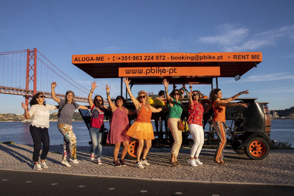 Lisbon: Fun Beer Bike by the Seafront - Rolling out near Restaurante MOTAO: the vibe starts fast