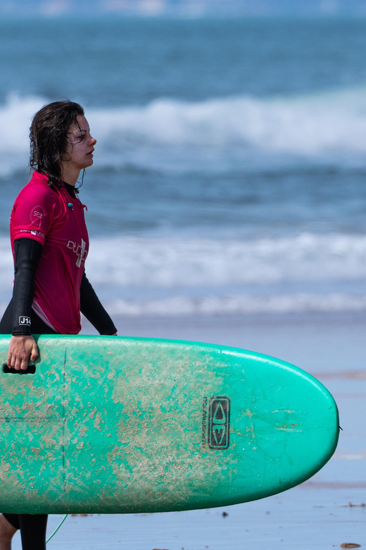 Surf Class in Caparica - Gear, insurance, and the easy start at Castelo Beach flags